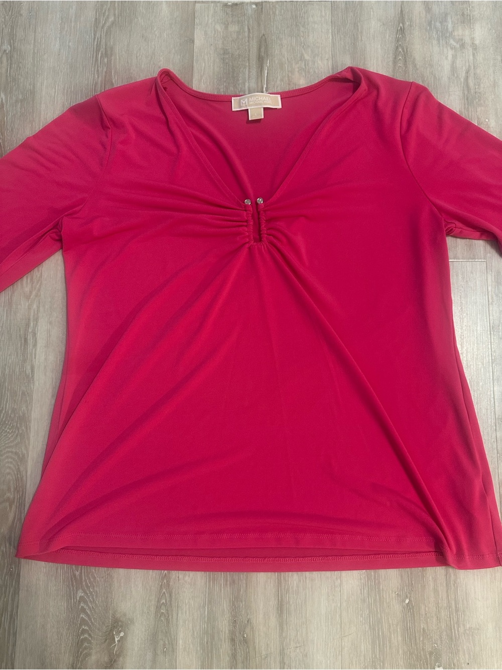 Michael Kors Long Sleeve Ruched Top in Pink, size large